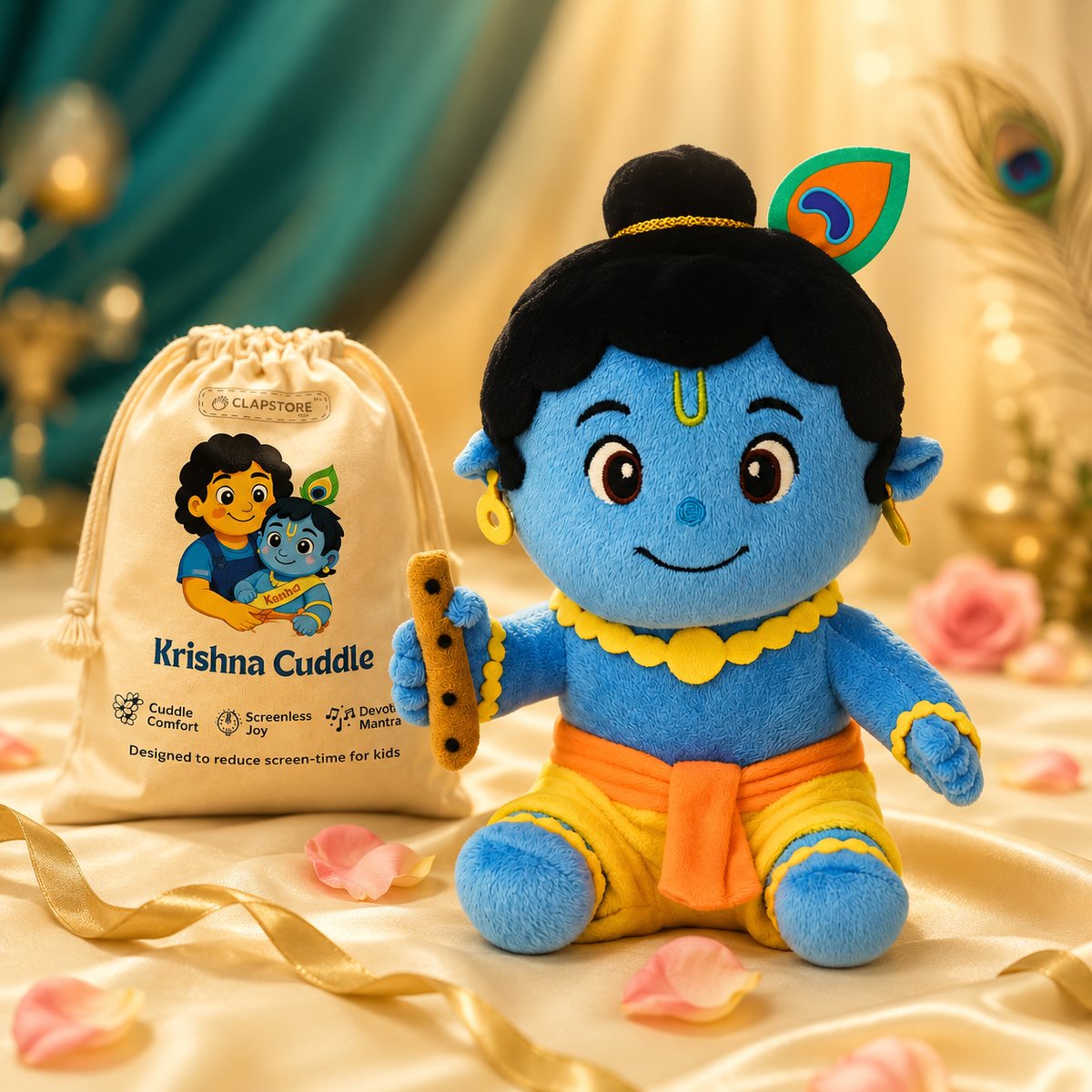 ClapCuddles Mantra Chanting Krishna plush with gift pouch